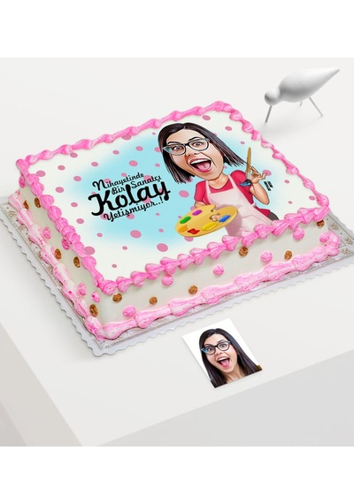 Kişiye Özel Bayan Ressam Karikatür Baskılı Yaş Pasta Için Yenileb