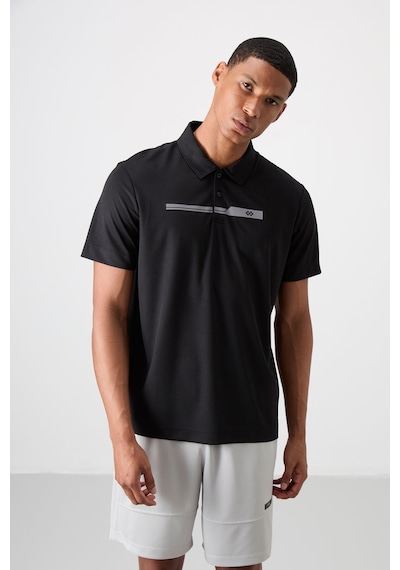 Siyah Polyester Nefes Alan Dokulu İnce Esnek Standart Fit Polo Yaka Erkek Performans T-shirt - 8839 Siyah