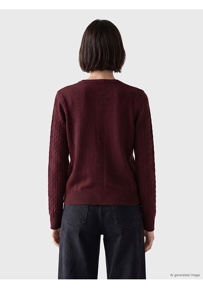Lcw Modest Bordo Saç Örgüsü Desenli Kadın Triko Hırka