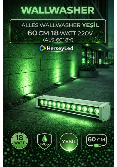Alles Wallwasher Yeşil 60 Cm 18 Watt 220v Yeşil