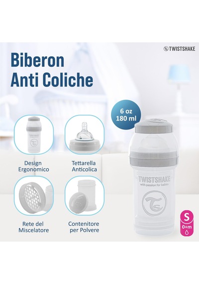 78006 Anti-colic 180ml Biberon, Beyaz/ Şeffaf Çok Renkli