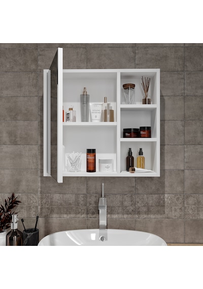 Ayna Kapaklı Tamamen Mdf Banyo Dolabı Beyaz