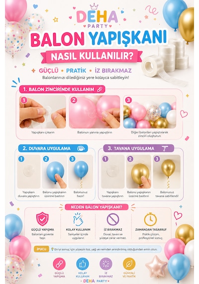 Cinsiyet Partisi Balon Zinciri Süsleme Seti 30 Mavi Balon, 30 Pembe Balon, Balon Yapıştırma + Zincir Mavi - Pembe