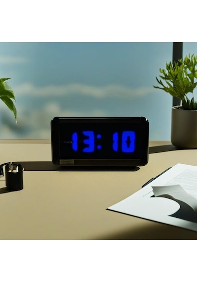 Dijital Led Duvar Ve Masa Saati Ve Derece - Mavi Kasa Ölçüleri: 7x17 Cm