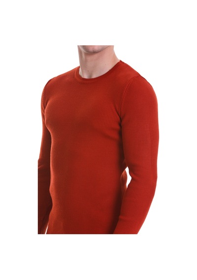 Hatemoğlu Kiremit Slim Fit Fitilli Bisiklet Yaka Yünlü Triko Kazak 3412202 Kiremit
