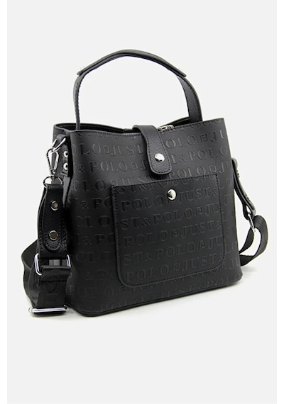Just Polo Kadın Kabartmalı Ayarlanabilir Askılı Şık El Ve Omuz Çantası Shoulder Bag Ebat: 20 X 22 Cm Siyah