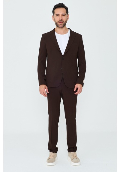 Kahverengi Mono Yaka 6 Drop Regular Fit Jogger Takım Elbise Kahve