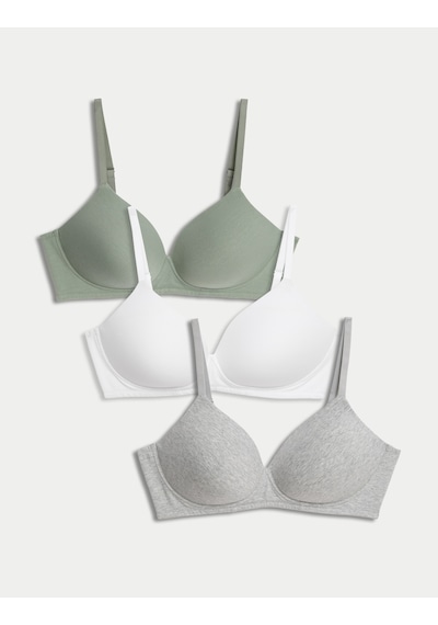 Marks & Spencer 3'lü Balensiz Pamuklu T-shirt Sütyeni Seti T33003006 Yeşil