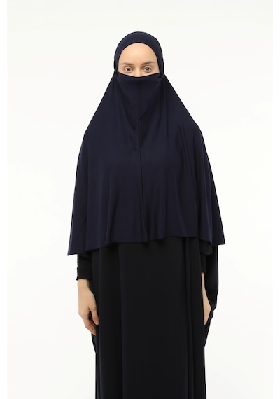 Altobeh Hazır Türban Peçeli Pratik Eşarp Tesettür Nikaplı Hijab - Namaz Örtüsü Sufle 3xl - Lacivert Lacivert