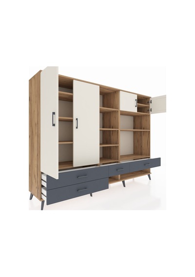 Hyperion Dolap 12 Raflı 4 Çekmeceli 4 Kapaklı 220x44x163 Çam-ayta Çam-aytaşı/antrasit