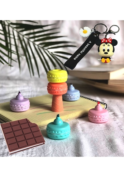 Makaron 6'lı Keçeli Kalem ve Çikolata Kokulu Misgibi Defter Anaht