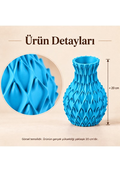 Yaprak Kabartmalı Dekoratif Vazo 20 Cm Kuru Çiçek Ve Pampas Vazosu Camgöbeği