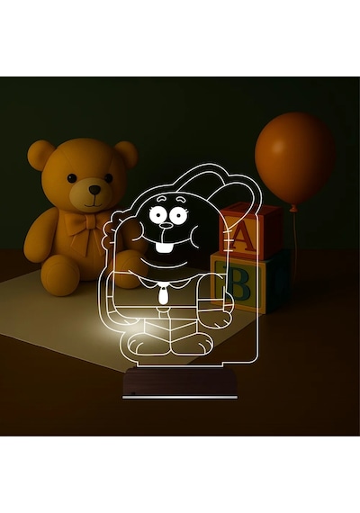 Luvivia Çocuk Odası Çizgi Film Tavşan 3d Lamba - Masa Gece Lambası Şeffaf