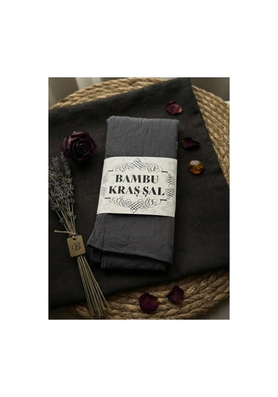 Flora Tekstil Bambu Kraş Şal Modeli - Ütü Gerektirmeyen Koyu Gri