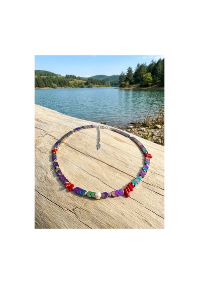 İncili Renkli Hematit Çavuş Kolye Çok Renkli Çok Renkli