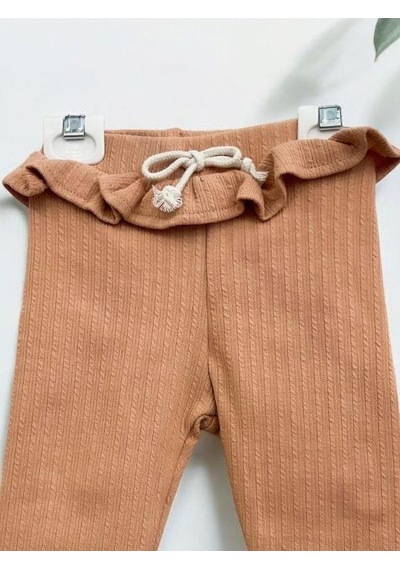 Zekids Kız Çocuk Pamuklu Fırfır Detaylı Taytlı Takım-14295 Kahverengi
