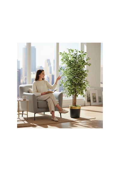 150 Cm Yapay Ficus Siyah Gold 30x30 Dekoratif Ağaç