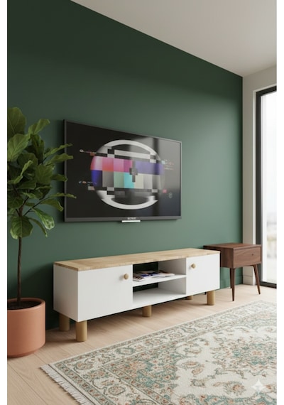 Bohem Tv Ünitesi,2 Kapaklı Tv Sehpası Beyaz