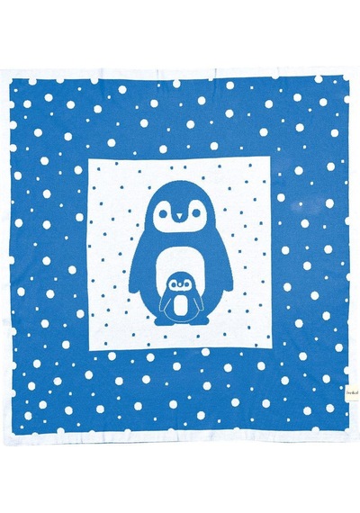 Organik Triko Bebek Örtüsü, Penguen 80x90 , Mavi