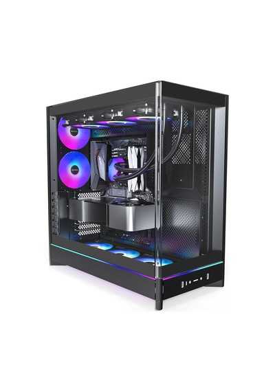 Hs02 Pro, Atx Mid-tower Pc Kasası, Oyun Bilgisayarı, Yüksek Hava Akışı, Ters Çevrilebilir Düzen, Sağlam Kavisli Temperli Cam Ön Panel, 5x Argb Pwm Fan Önceden Yüklenmiş, Gömme Tasarım, Aletsiz