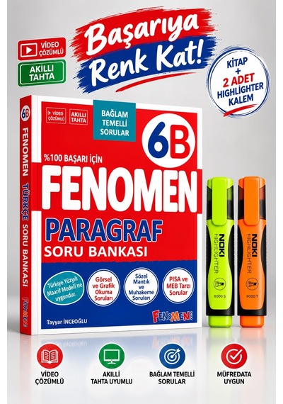 Fenomen 6.sınıf 6b Paragraf Soru Bankası 2026 Güncel Basım + 2 Adet Fosforlu Kalem