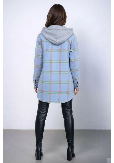 Mamayaga Kadın Desen Bloklu Oduncu Oversize Geniş Kalıp Casual Cepli Kapüşonlu Uzun Boy Ceket Gömlek Bebe Mavisi Mamayaga Kadın Desen Bloklu Oduncu Oversize Geniş Kalıp Casual Cepli Kapüşonlu Uzun Boy Ceket Gömlek Bebe Mavisi
