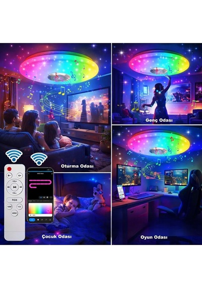 Plentiful Akıllı Tavan Lambası 60w Kısılabilir, Bluetooth Hoparlör Uzaktan Kumanda Rgb Led Renk Değişimi Lamba Müzik Dekoratif Aydınlatma Smart Çok Renkli