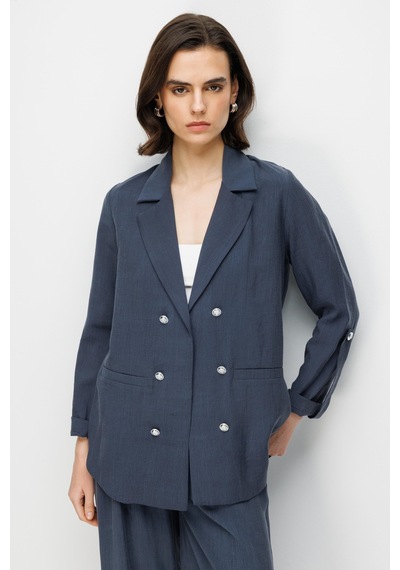 Mixray 4833 Kadın Blazer Ceket Palazzo Pantolon İkili Takım Lacivert Lacivert
