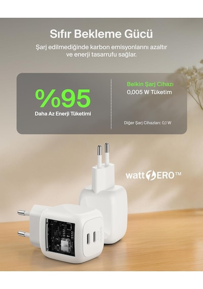 Belkin Boostcharge Pro 2 Bağlantı Noktalı Usb-c Gan Şarj Cihazı 67 W, 2x Usb-c, Beyaz