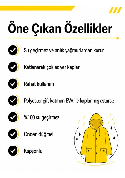 Dmax Sarı Eva Yağmurluk Kapüşonlu Su Geçirmez Yağmur Pançosu