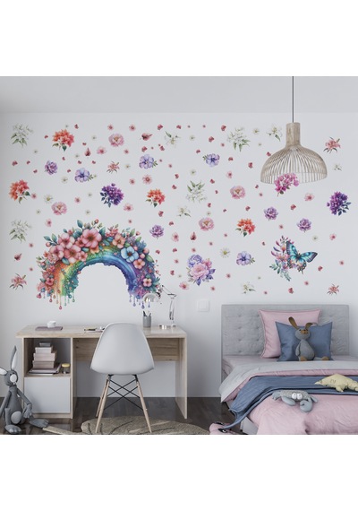 Gökkuşağı Suluboya Duvar Sticker Seti - Mat, Sökülebilir, Çocuk Odası Dekoru 100 X 125