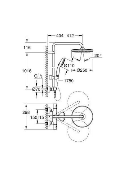 Grohe Tempesta System 250 Duvara Monte Termostatik Bataryalı Duş Sistemi - 266702431 Gri - Gümüş