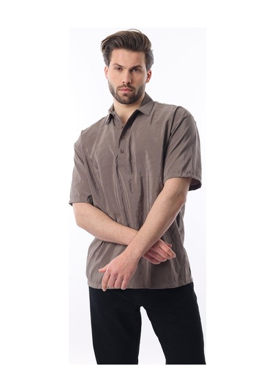 Madmext Kahverengi Oversize Rahat Kesim Kısa Kollu Gömlek 6744 Kahverengi