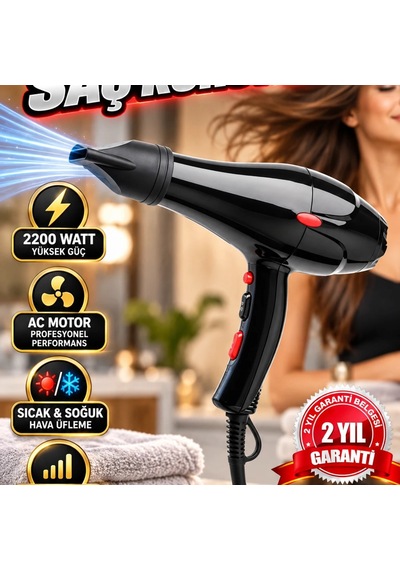 Profesyonel 2200w Saç Kurutma Makinesi Ac Motor, Sıcak Ve Soğuk Hava Üfleme