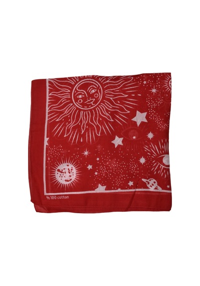 Bandana Atmosfer Desenli Kare Kırmızı