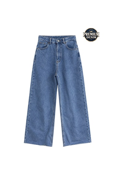 Vadon 1057 Kadın Yüksek Bel Pis Geniş Paça Wide Leg Jean Pantolon Mavi