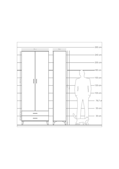 Arges Dolap 2 Raflı 2 Çekmeceli Tek Askılı 88x30x243 Aytaşı-çam Aytaşı