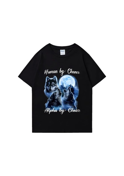 Flood Of Style İnsan Şansla Alfa Seçim Tarafından Kurt Grafik T-shirt Moda Hip Hop Vintage Kısa Kollu T-shir Siyah