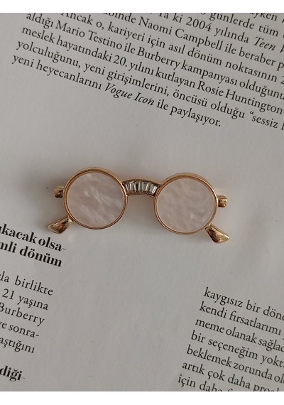 Lente Aksesuar Gold Renk Sedef Ve Siyah Güneş Gözlüğü Broş-yuvarlak Gözlük Figürlü Yaka İğnesi Beyaz
