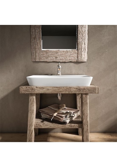 Lucco Mita 65 CM Tezgah Üstü Dikdörtgen Lavabo Beyaz