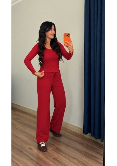 Tammy Kadın Uzun Kollu Yuvarlak Yakalı Modal Bluz Ve Pantolon İkili Takım Siyah