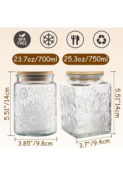 Cam Saklama Kavanozu, 28 Oz/24 Oz Bambu Ahşap Kapaklı Cam Gıda Saklama Kapları, Mutfak Tezgahı, Kiler, Kurabiye, Kahve, Çay, Şeker İçin 2 Hava Geçirmez Kurabiye Kavanozu Seti Çok Renkli