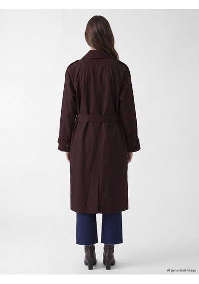 Lcw Modest Bordo Dik Yaka Kuşaklı Kadın Trençkot