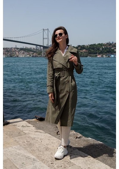 Pastelastore %100 Pamuk Gabardin Uzun 110cm Astarlı Kemerli Kadın Trençkot 1111 Haki Pastelastore %100 Pamuk Gabardin Uzun 110cm Astarlı Kemerli Kadın Trençkot 1111 Haki