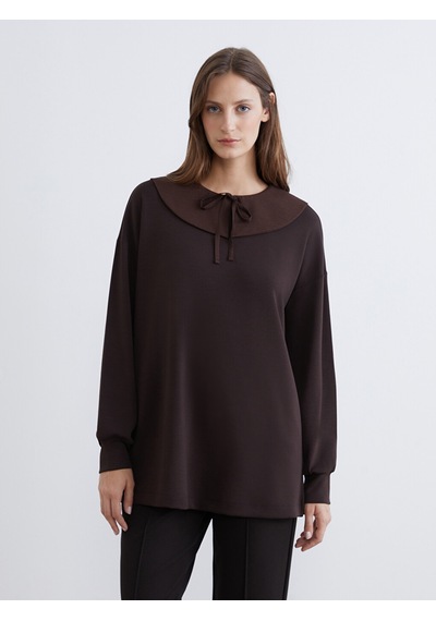 Lcw Everyday Kahverengi Bebe Yaka Oversize Kadın Sweatshirt Tunik