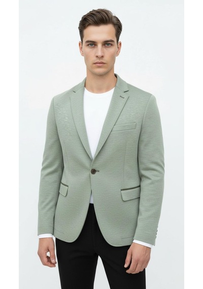 Plus Scorpion Haki Erkek İtalyan Kesim Blazer Ceket Kol Yamali, Slim Fit, Şık Ve Modern Tasarım Haki Yeşil