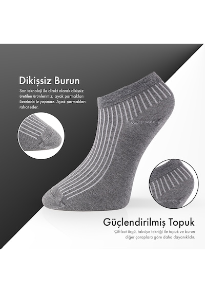 Lion Monroe Saf Bambu Erkek Patik Düz Kısa Gri Çorap Dikişsiz Premium Kutulu 6'lı L5952aznp Softaura
