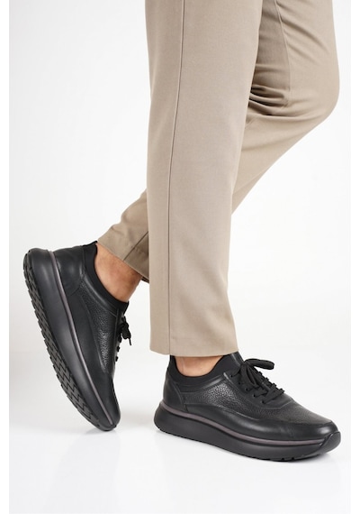 Fame Step Hakiki Deri Erkek Yürüyüş Ayakkabısı Casual Comfort Streç Yapı Bağcıksız Kullanım Ortopedik Günlük Rahat Taban Siyah Sneaker
