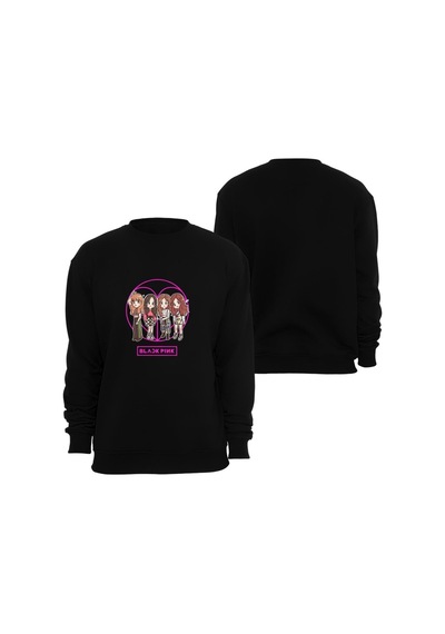 Kpop Blackpink Black Pink Baskılı Bisiklet Yaka Sweatshirt Siyah
