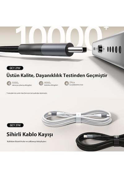 27w Type-c To Lightning Şarj Kablosu 1.2 Metre Halat Örgü 480mbps Kırılmaz Data Kablosu Dc23 Siyah